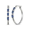 Thumbnail Image 1 of Oval-Cut Blue Lab-Created Sapphire & White Lab-Created Sapphire Hoop Earrings Sterling Silver
