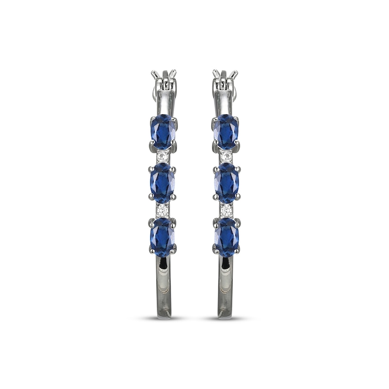 Main Image 2 of Oval-Cut Blue Lab-Created Sapphire & White Lab-Created Sapphire Hoop Earrings Sterling Silver