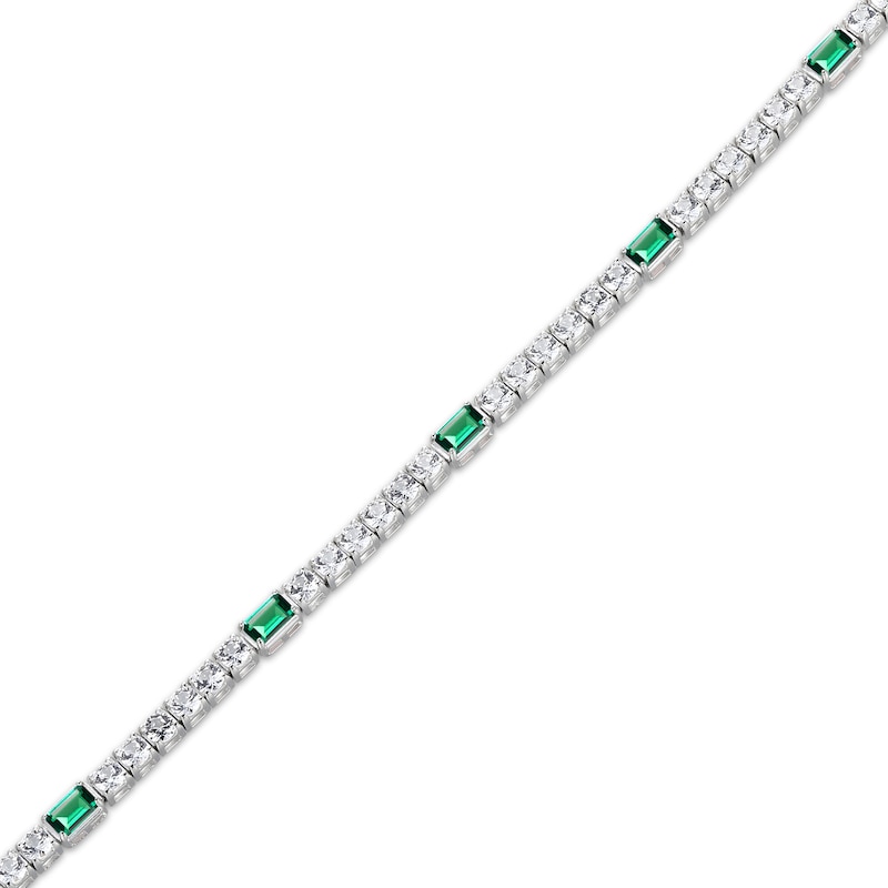 Main Image 2 of Emerald-Cut Lab-Created Emerald & White Lab-Created Sapphire Station Bracelet Sterling Silver 7.25"