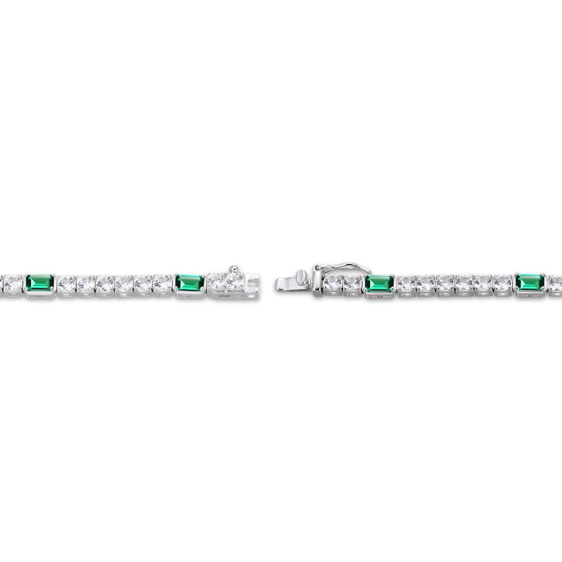 Main Image 3 of Emerald-Cut Lab-Created Emerald & White Lab-Created Sapphire Station Bracelet Sterling Silver 7.25"