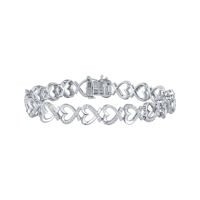 Main Image 1 of Diamond Heart Link Bracelet 1/2 ct tw Sterling Silver 7"