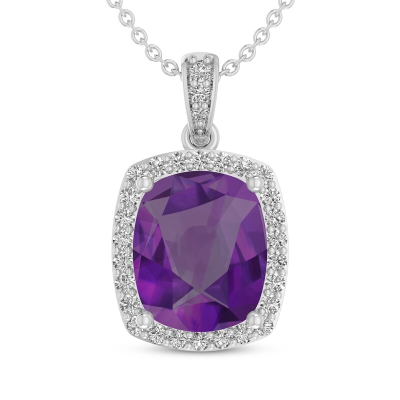 Main Image 1 of Cushion-Cut Amethyst & White Lab-Created Sapphire Necklace Sterling Silver 18"
