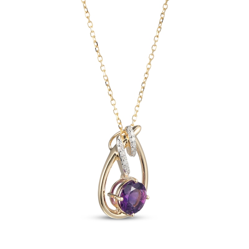 Main Image 2 of Amethyst & Diamond Teardrop Ribbon Necklace 1/15 ct tw 10K Yellow Gold 18"