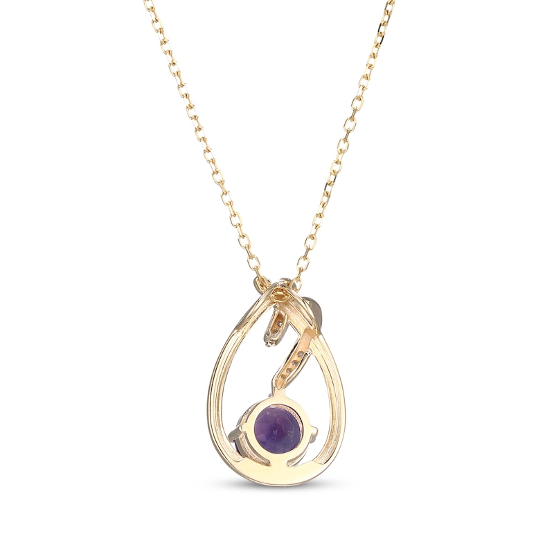 Main Image 3 of Amethyst & Diamond Teardrop Ribbon Necklace 1/15 ct tw 10K Yellow Gold 18"