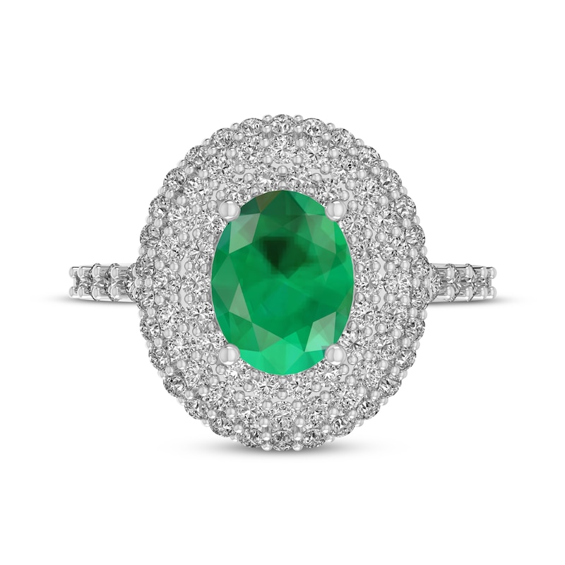 Main Image 3 of Oval-Cut Lab-Created Emerald & White Lab-Created Sapphire Triple Halo Ring Sterling Silver