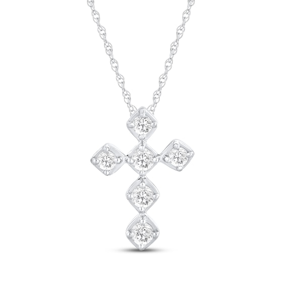 Diamond Cross Necklace 1/4 ct tw 10K White Gold 18"