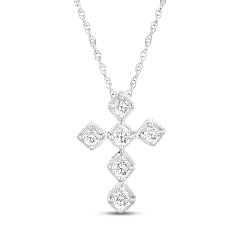 Main Image 1 of Diamond Cross Necklace 1/4 ct tw 10K White Gold 18"