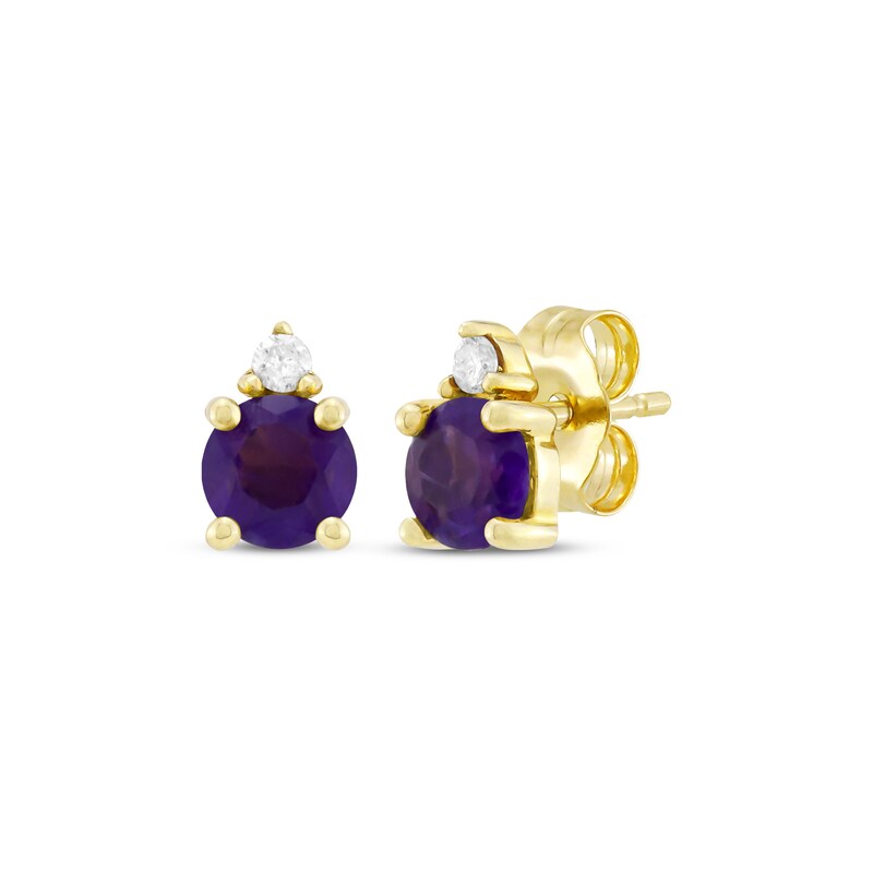 Main Image 1 of Amethyst & Diamond Accent Stud Earrings 10K Yellow Gold