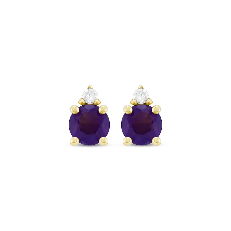 Main Image 2 of Amethyst & Diamond Accent Stud Earrings 10K Yellow Gold