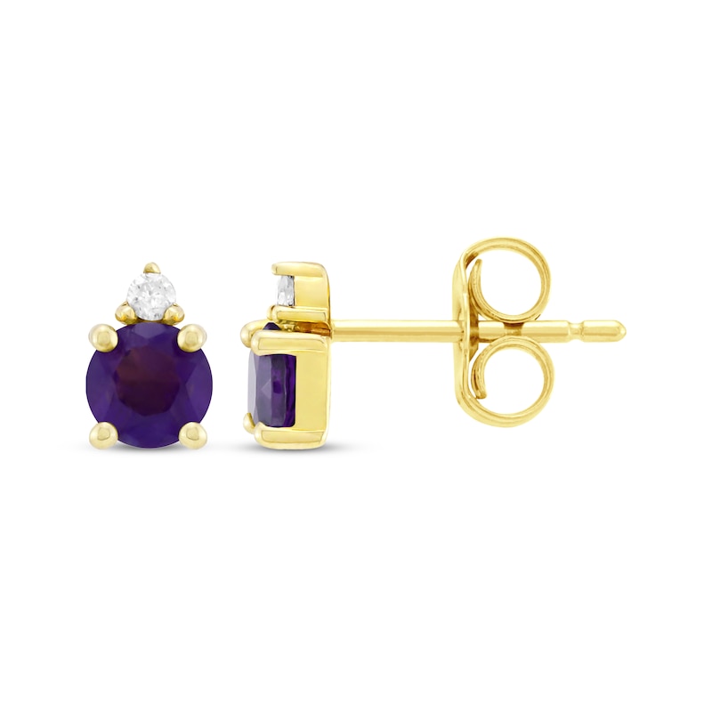 Main Image 3 of Amethyst & Diamond Accent Stud Earrings 10K Yellow Gold