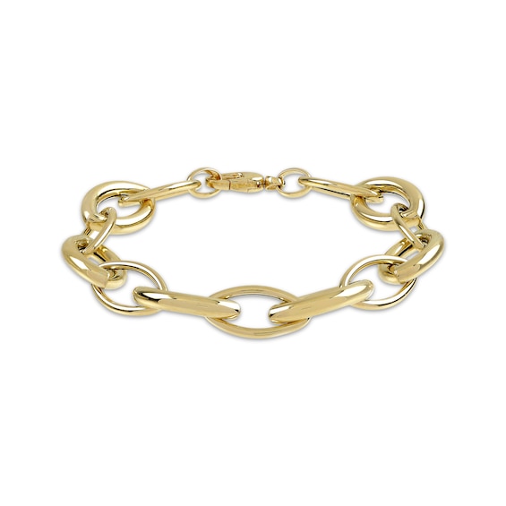 Alternating Oval Link Bracelet 10K Yellow Gold 7.5"