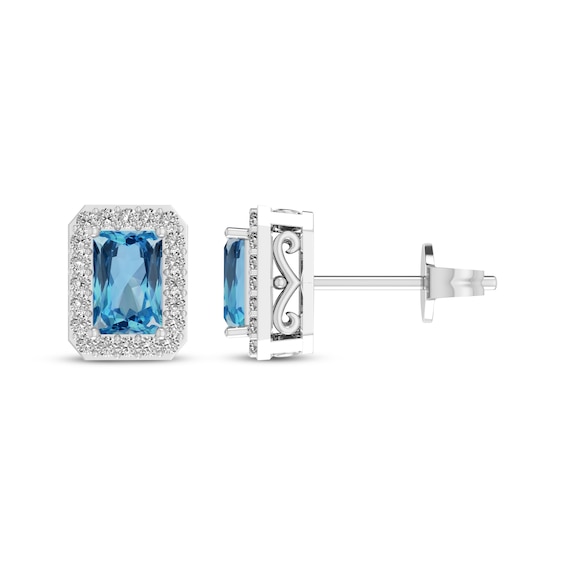 Octagon-Cut Swiss Blue Topaz & White Lab-Created Sapphire Stud Earrings Sterling Silver