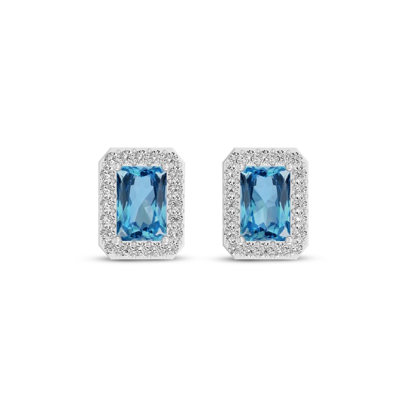 Main Image 2 of Octagon-Cut Swiss Blue Topaz & White Lab-Created Sapphire Stud Earrings Sterling Silver