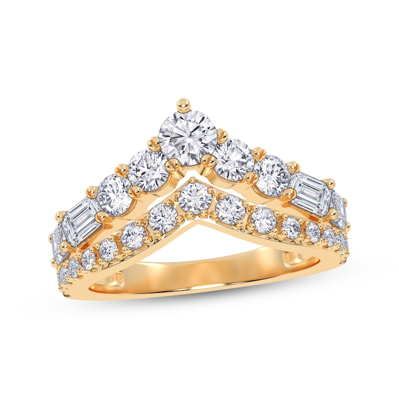 Main Image 1 of KAY Lab-Grown Diamonds Round & Emerald-Cut Chevron Ring 1-1/2 ct tw 14K Yellow Gold