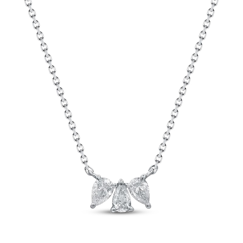 Main Image 1 of Pear-Shaped Diamond Three-Stone Necklace 1/3 ct tw 10K White Gold 18"