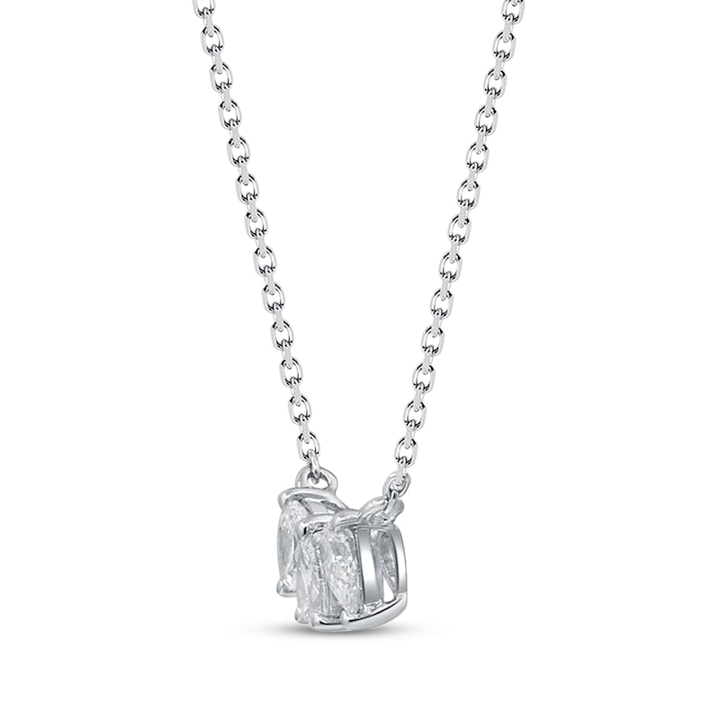 Main Image 2 of Pear-Shaped Diamond Three-Stone Necklace 1/3 ct tw 10K White Gold 18"