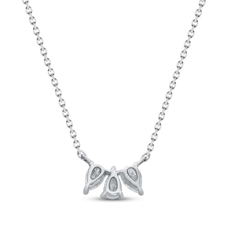 Main Image 3 of Pear-Shaped Diamond Three-Stone Necklace 1/3 ct tw 10K White Gold 18"