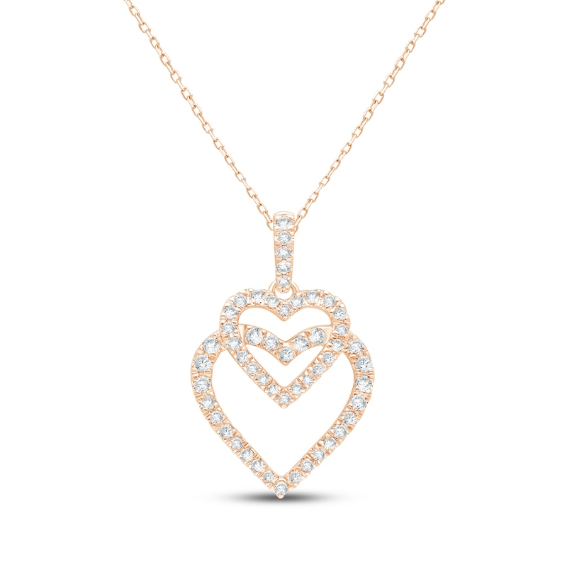 Main Image 1 of KAY Lab-Grown Diamonds Overlapping Double Heart Necklace 1/2 ct tw 14K Rose Gold 18"