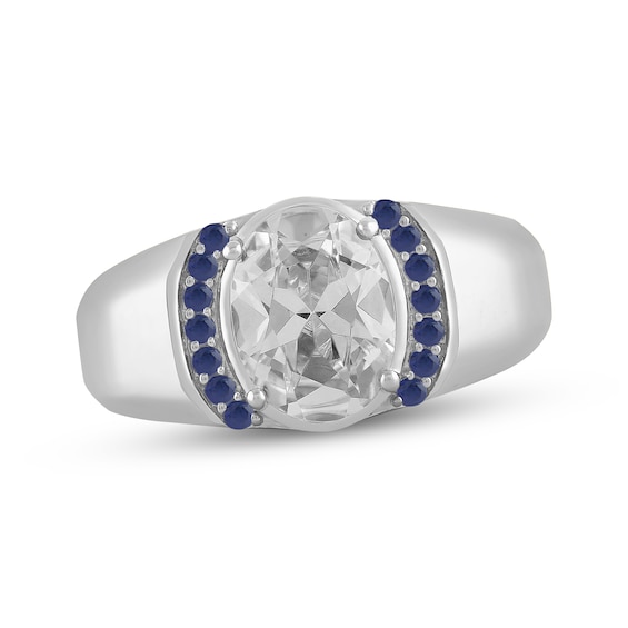 Men's KAY Lab-Grown Diamonds Oval-Cut Ring with Blue Lab-Created Sapphires 3 ct tw 10K White Gold
