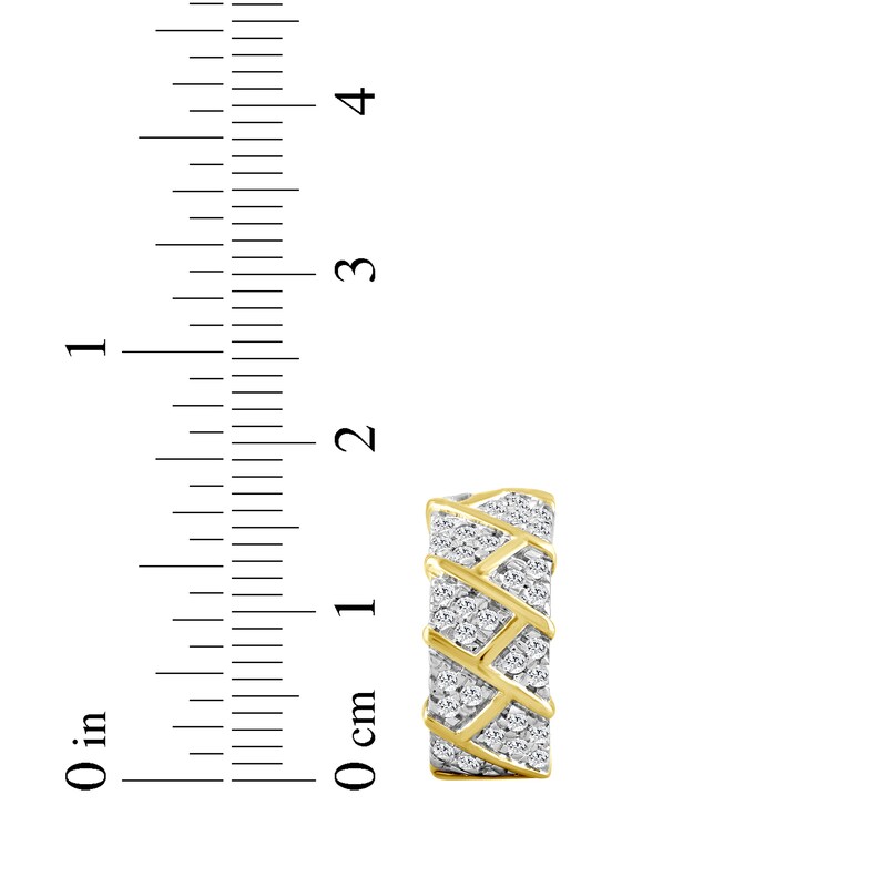 Main Image 4 of Men's Diamond Block Pattern Huggie Hoop Earrings 1/2 ct tw 10K Yellow Gold