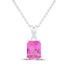 Thumbnail Image 1 of Emerald-Cut Pink Lab-Created Sapphire Solitaire Necklace Sterling Silver 18"