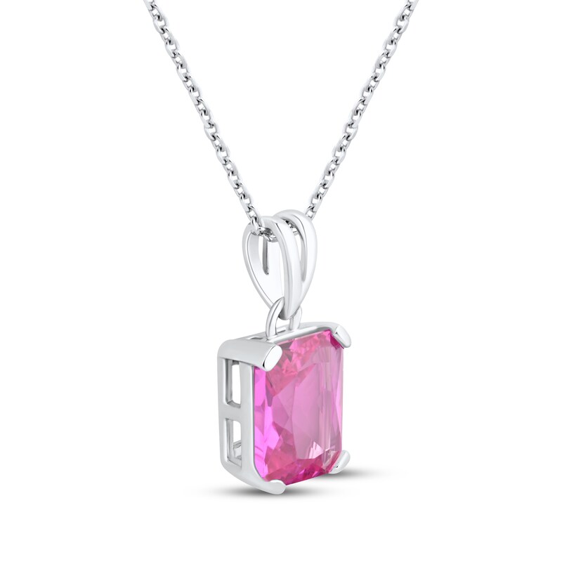 Main Image 2 of Emerald-Cut Pink Lab-Created Sapphire Solitaire Necklace Sterling Silver 18"