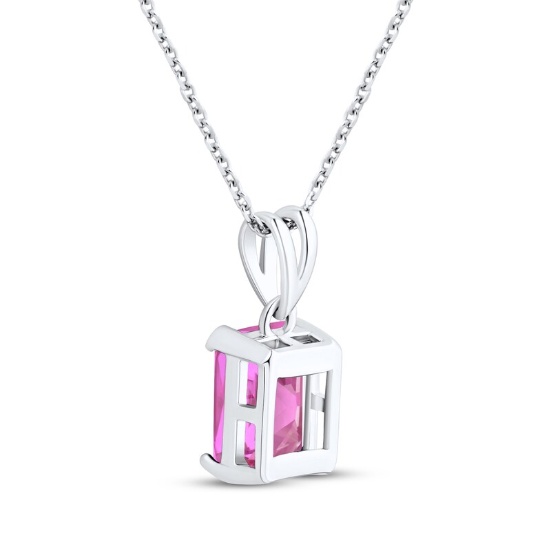 Main Image 3 of Emerald-Cut Pink Lab-Created Sapphire Solitaire Necklace Sterling Silver 18"