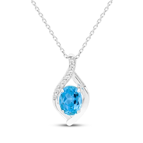 Oval-Cut Swiss Blue Topaz & White Lab-Created Sapphire Necklace Sterling Silver 18"