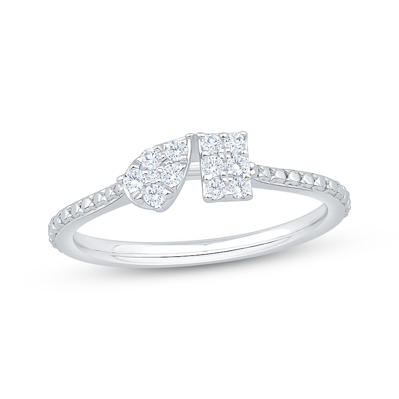 Main Image 1 of Multi-Diamond Pear & Rectangle Toi et Moi Fashion Ring 1/6 ct tw 10K White Gold