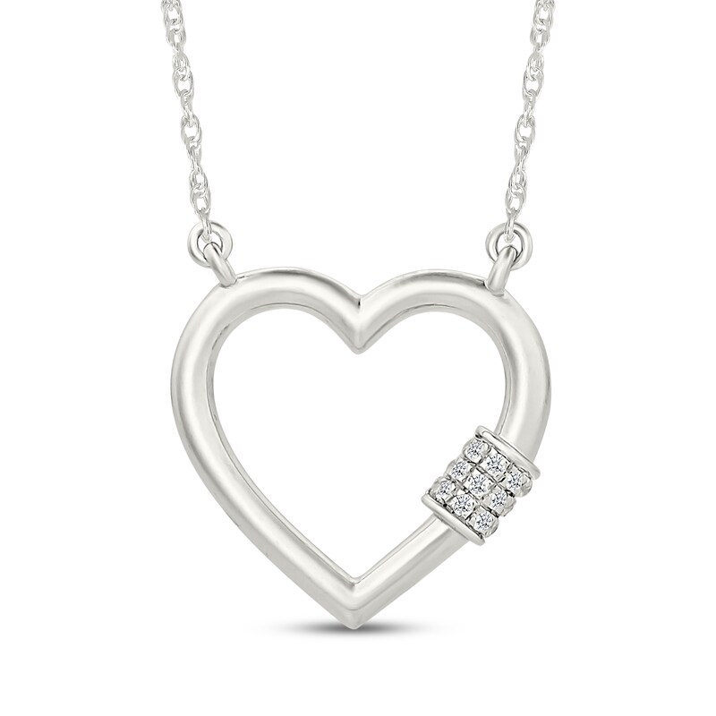 Main Image 1 of Diamond Heart Lock Necklace 1/20 ct tw Sterling Silver 18"