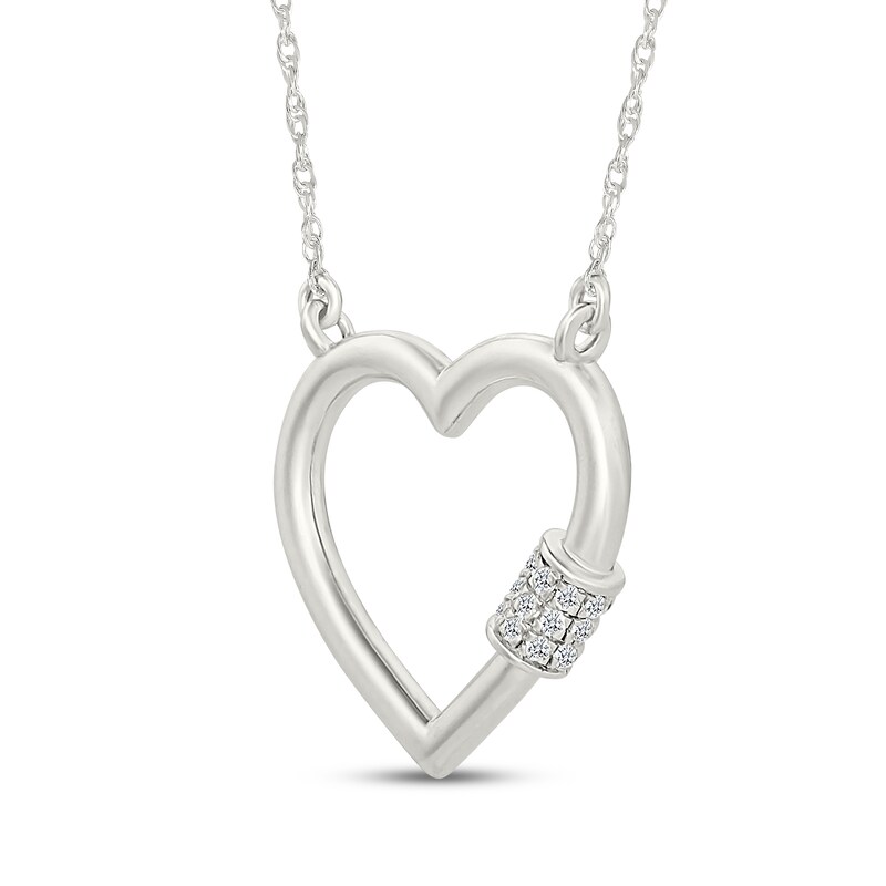 Main Image 2 of Diamond Heart Lock Necklace 1/20 ct tw Sterling Silver 18"