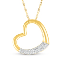 Diamond Tilted Heart Necklace 1/6 ct tw 10K Yellow Gold 18"