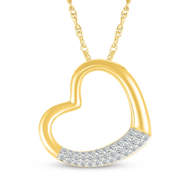 Main Image 1 of Diamond Tilted Heart Necklace 1/6 ct tw 10K Yellow Gold 18"