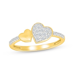 Multi-Diamond Double Heart Fashion Ring 1/4 ct tw 10K Yellow Gold