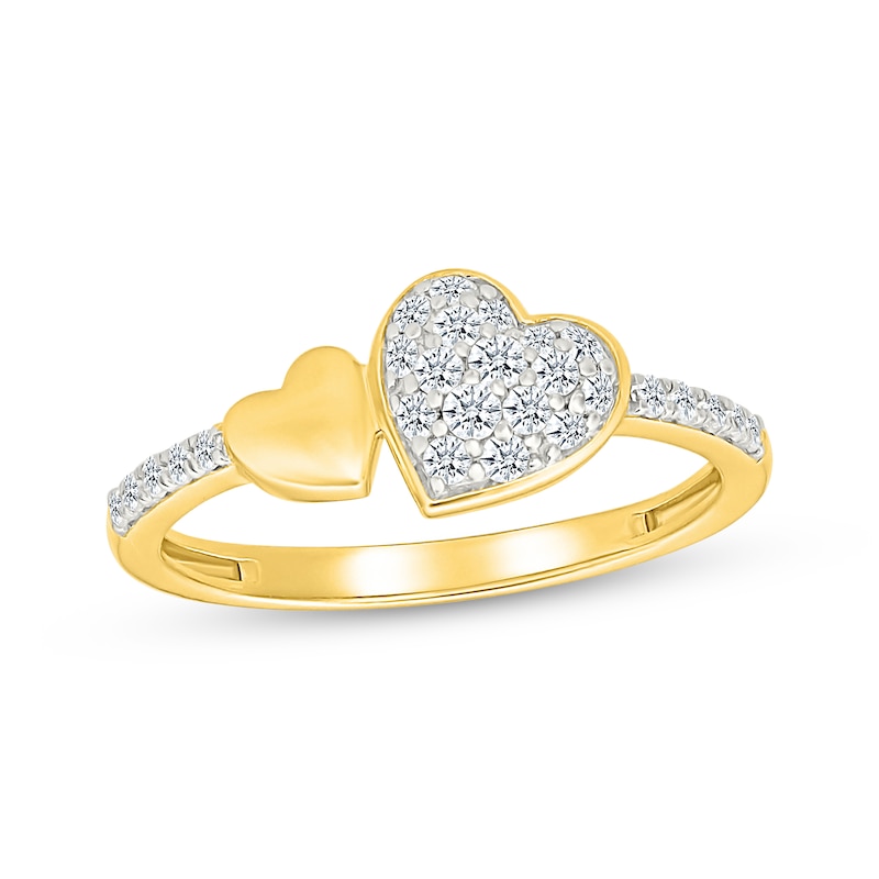 Main Image 1 of Multi-Diamond Double Heart Fashion Ring 1/4 ct tw 10K Yellow Gold