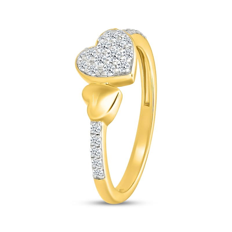 Main Image 2 of Multi-Diamond Double Heart Fashion Ring 1/4 ct tw 10K Yellow Gold