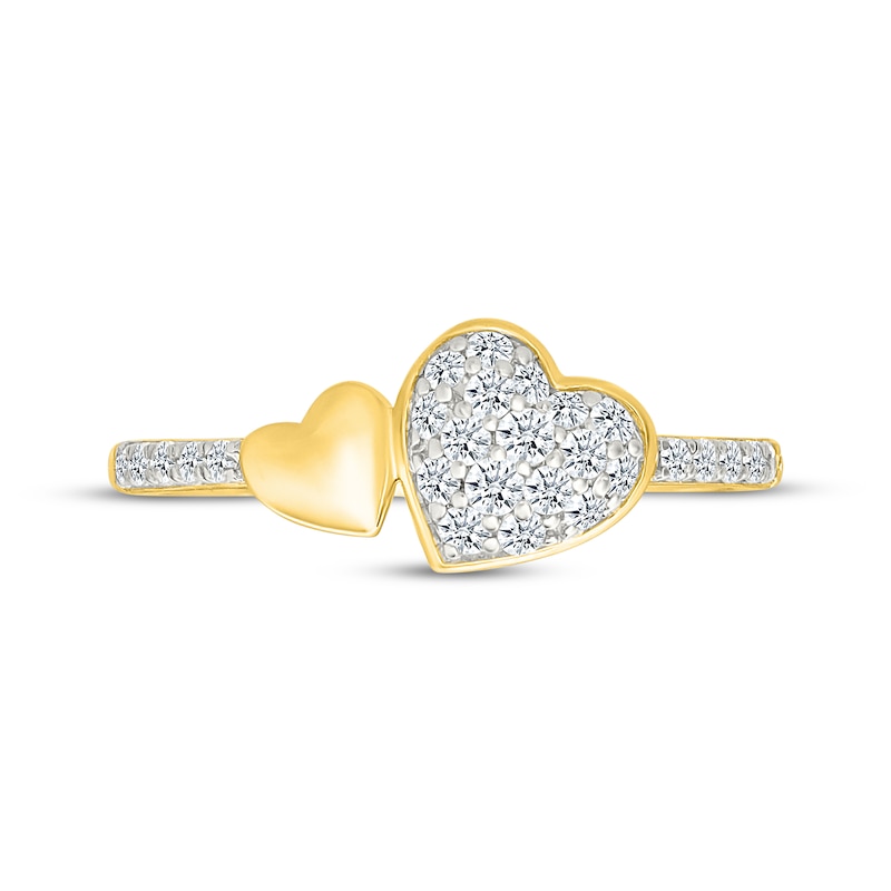 Main Image 4 of Multi-Diamond Double Heart Fashion Ring 1/4 ct tw 10K Yellow Gold