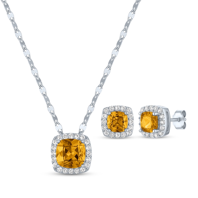 Main Image 1 of Cushion-Cut Citrine & White Lab-Created Sapphire Gift Set Sterling Silver