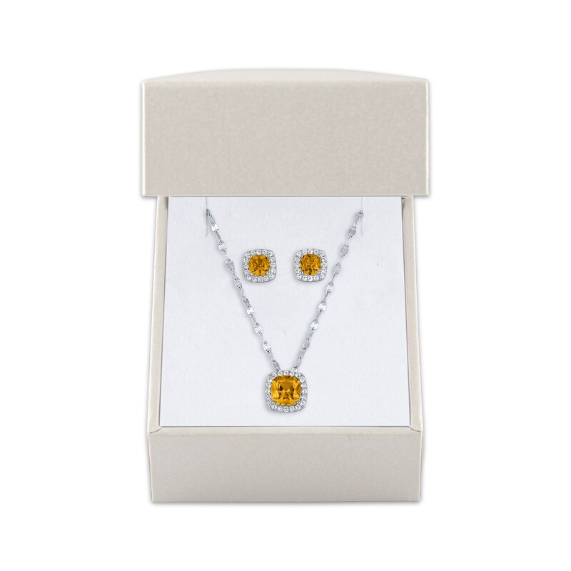 Main Image 4 of Cushion-Cut Citrine & White Lab-Created Sapphire Gift Set Sterling Silver