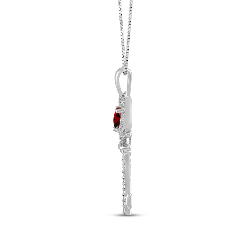 Main Image 2 of Heart-Shaped Garnet & White Lab-Created Sapphire Key Necklace Sterling Silver 18"