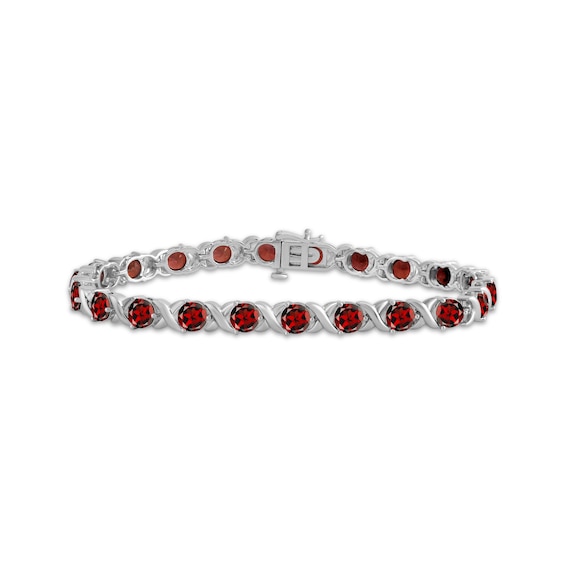 Garnet "XO" Bracelet Sterling Silver 7.5"