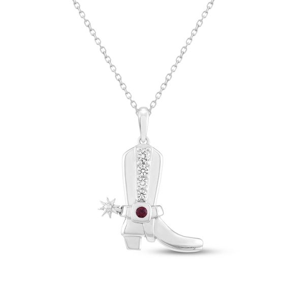 Lab-Created Ruby & White Lab-Created Sapphire Cowboy Boot Necklace Sterling Silver 18"