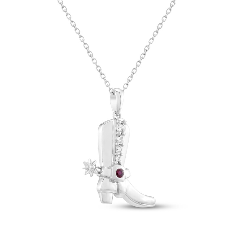 Main Image 2 of Lab-Created Ruby & White Lab-Created Sapphire Cowboy Boot Necklace Sterling Silver 18"