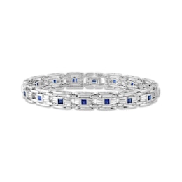 Men's Square-Cut Blue Lab-Created Sapphire Link Bracelet Sterling Silver 8.5"