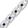 Thumbnail Image 2 of Men's Square-Cut Blue Lab-Created Sapphire Link Bracelet Sterling Silver 8.5"