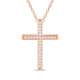 Diamond Pavé Cross Necklace 1/4 ct tw 10K Rose Gold 18"