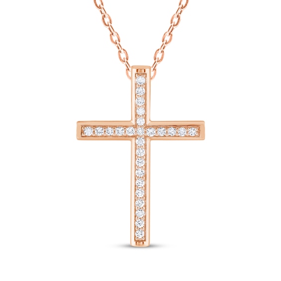 Diamond Pavé Cross Necklace 1/4 ct tw 10K Rose Gold 18"