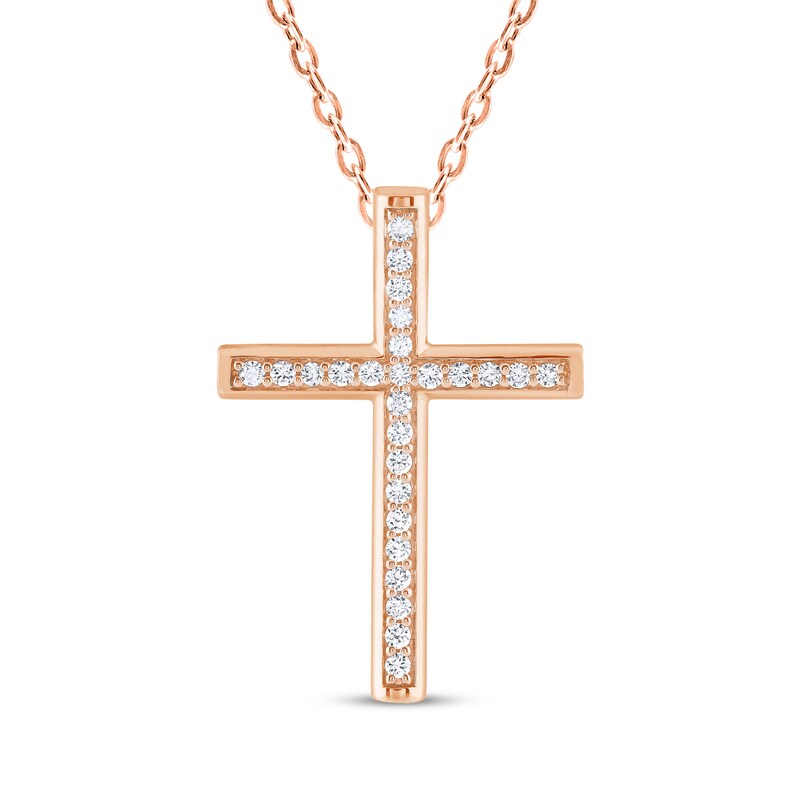 Main Image 1 of Diamond Pavé Cross Necklace 1/4 ct tw 10K Rose Gold 18"