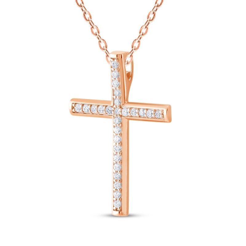 Main Image 2 of Diamond Pavé Cross Necklace 1/4 ct tw 10K Rose Gold 18"