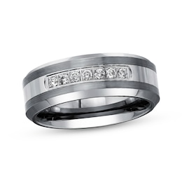 Adore Men's Diamond Satin-Finish Wedding Band 1/5 ct tw Tungsten Carbide